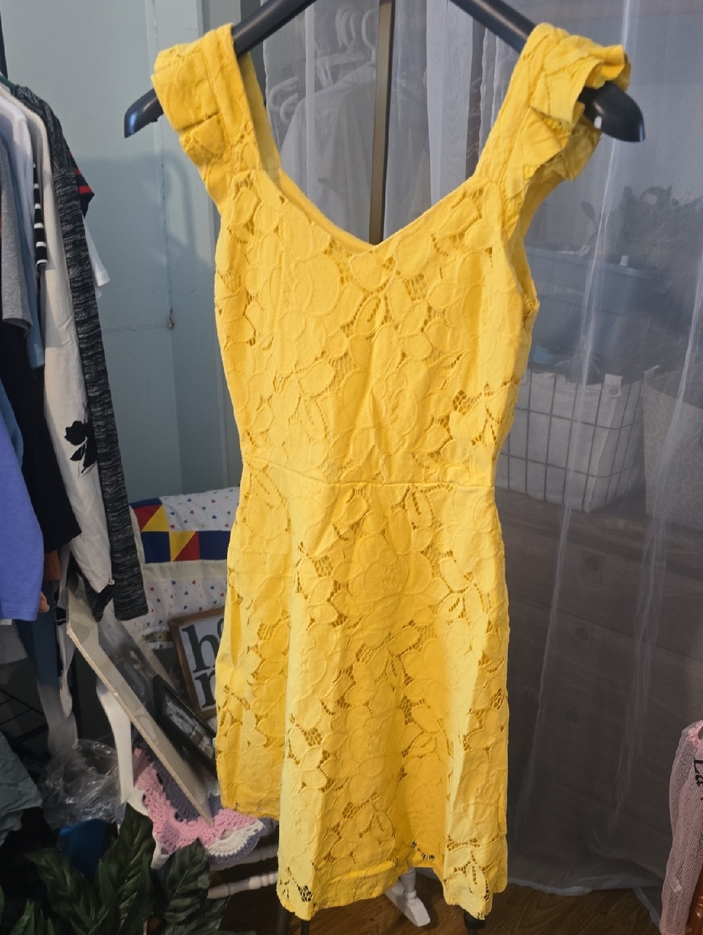 Monteau Yellow Lace Midi Dress